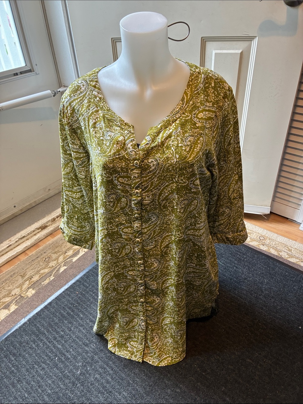 Paisley Button-Front Tunic in Olive